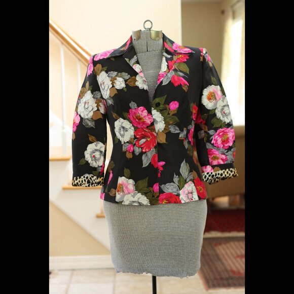 DOLCE & GABBANA Black Silk Blazer with Floral Pattern - Picture 1 of 9